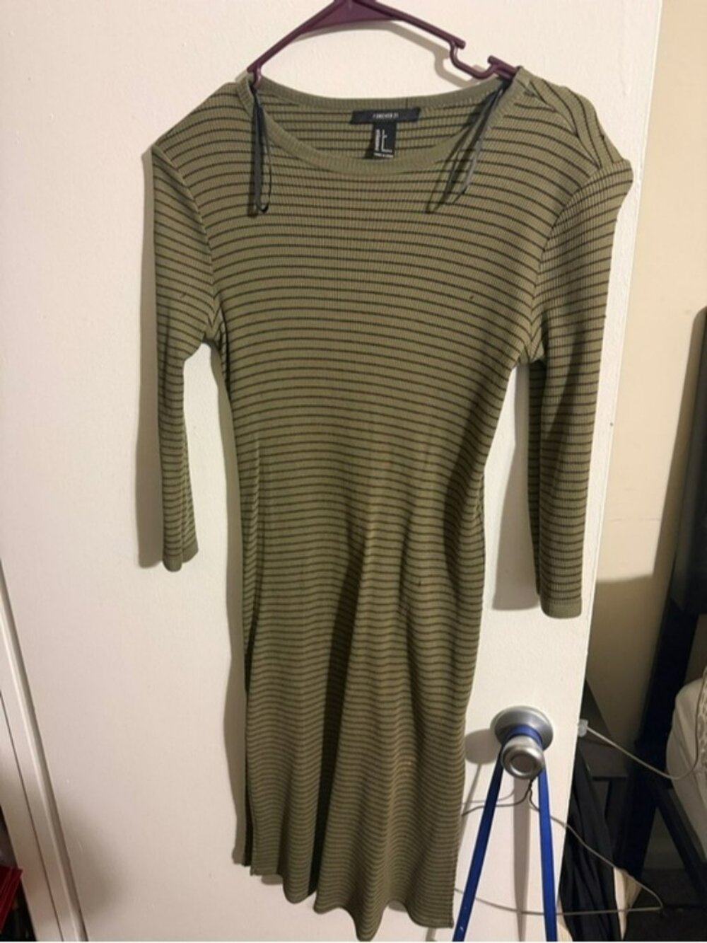 Forever 21 Olive & Black Striped Long Sleeve Knit Dress